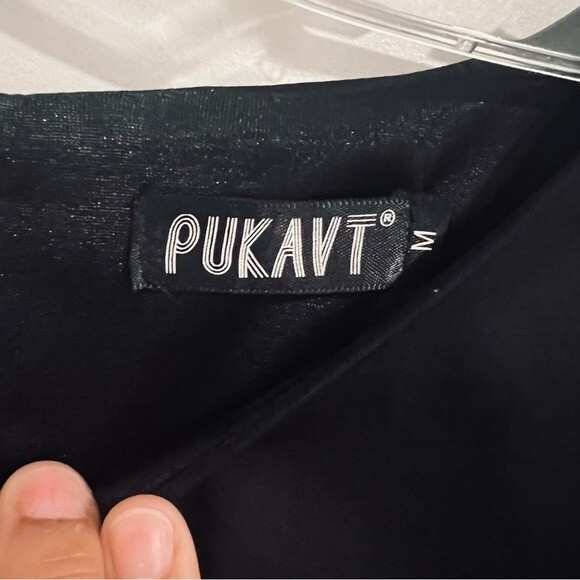 Vintage Pukavt Black Cap Sleeve Midi Dress with Pockets in Women's Size Medium - Picture 4 of 11